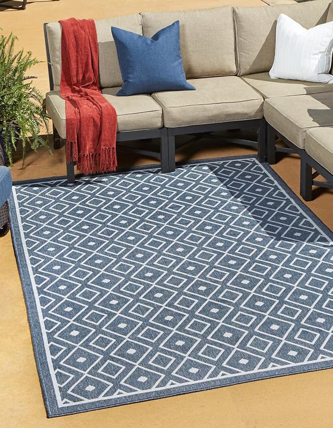 Unique Loom Outdoor Trellis Collection Area Rug - Kafes (4' 1" x 6' 1" Rectangle, Navy Blue/ Ivory)