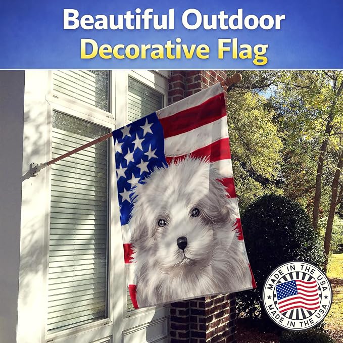 Caroline's Treasures CK6446CHF Bolognese Dog American Flag House Flag Large Porch Sleeve Pole Decorative Outside Yard Banner Artwork Wall Hanging, Polyester, House Size, Multicolor