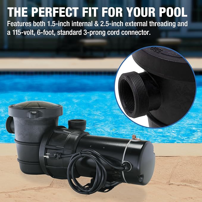Doheny's Above Ground Pool Pro Swimming Pool Pump, 1.5HP (1.2THP) | With On/Off Switch, High-Efficiency, Low-Noise, Heavy-Duty, Stainless Steel Shaft & Reinforced Thermoplastic