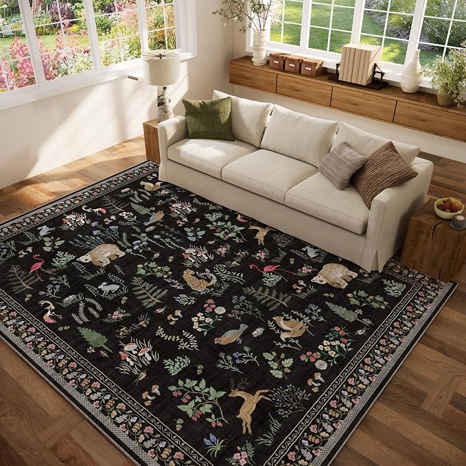 6x9 Area Rugs for Living Room: Washable Rug Vintage Rugs Stain Resistant Non Slip Low Pile Soft Lightweight Carpet for Bedroom Kitchen Dining Room Farmhouse Nursery Kids Room Home Office