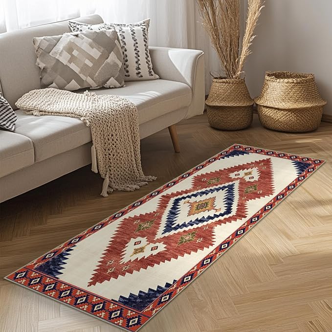 2x6 Western Runner Rug for Hallway Southwestern Kitchen Area Rugs | Washable Southwest Area Rug Low Pile Non-Slip Navajo Aztec Tribal Long Carpet for Kitchen Doorway Laundry, Yellow Brown