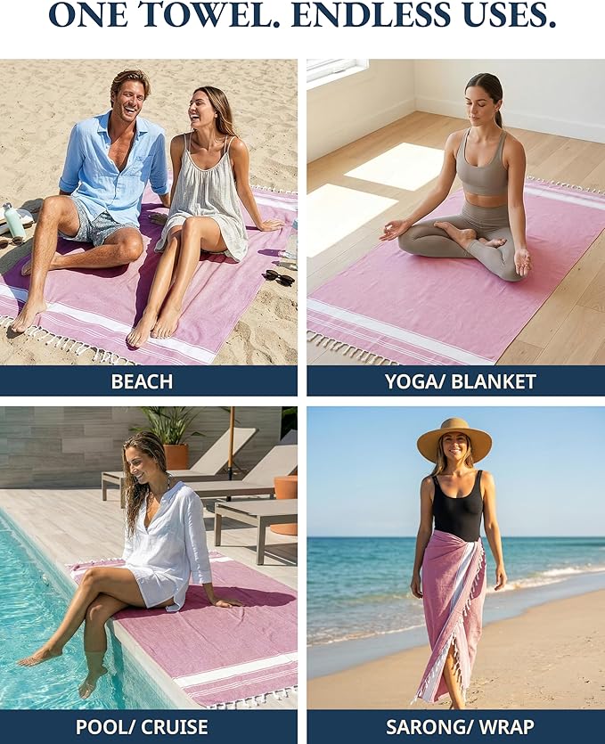LANE LINEN Turkish Towels Set of 6, Beach Towels Oversized, Pre-Washed Pool Towel, Extra Large Beach Towel, Sandproof Beach Towel, Absorbent Travel Towel,39"x71" - Beach Party