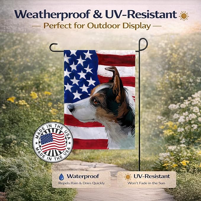 Caroline's Treasures CK6617GF Miniature Fox Terrier Dog American Flag Garden Flag Mailbox Flag Decorative Yard Flag Banner Outside Patio Artwork Yard Flower Beds, Garden Size, Multicolor