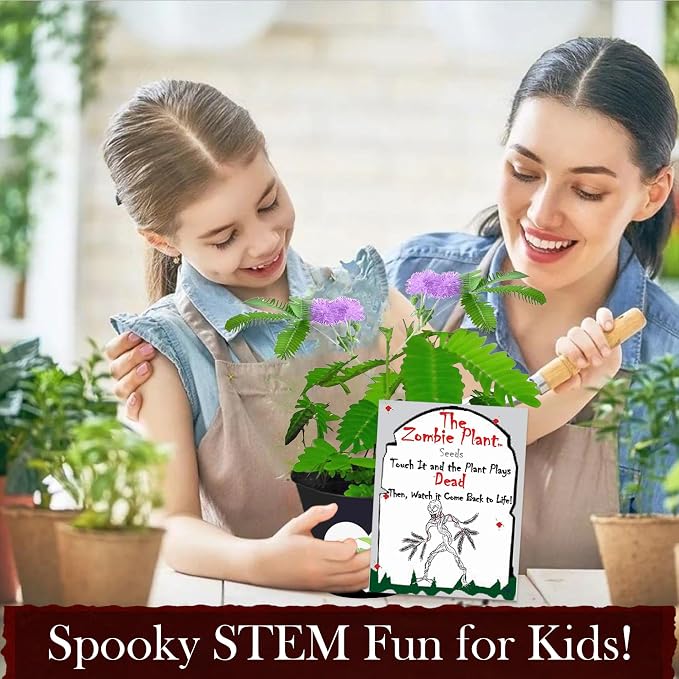 Zombie Plant Seed Packets – Grow a Live Plant that Plays Dead When Touched! Unique Indoor Gardening Gift for Men, Dads, Gardeners & Plant Lovers, Educational STEM Activity – 2 Pack