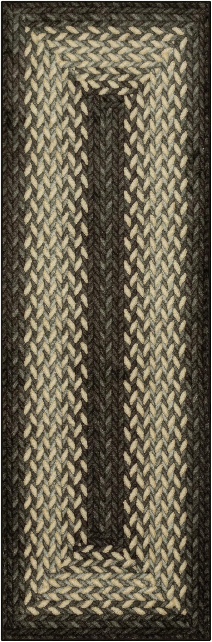 Maples Rugs Marion Bohemian Braided-Style Print Runner Rug – Made in USA – Washable, Non-Slip Indoor Runner for Hallway, Kitchen, and Laundry Room, 2' x 6', Black