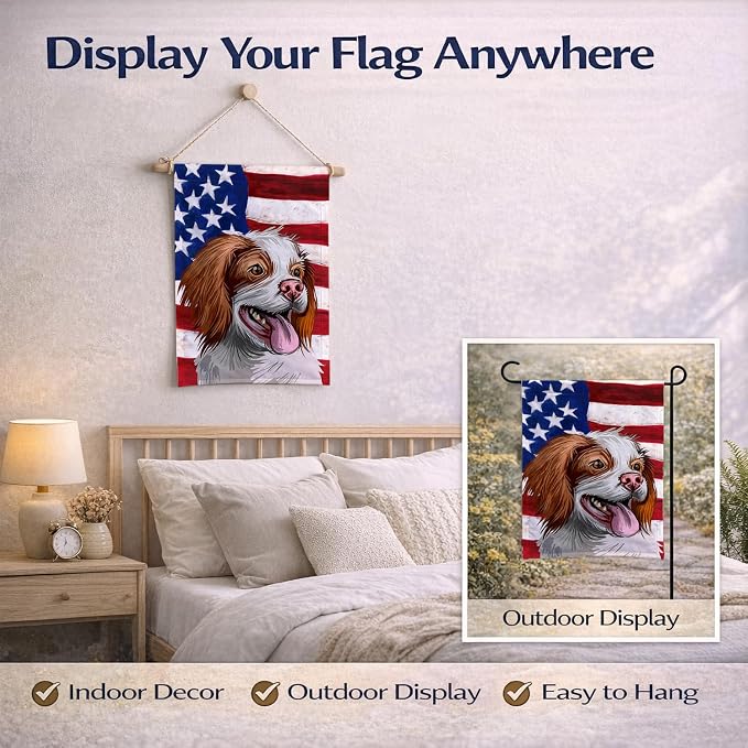 Caroline's Treasures CK6529GF French Brittany Dog American Flag Garden Flag Mailbox Flag Decorative Yard Flag Banner Outside Patio Artwork Yard Flower Beds, Garden Size, Multicolor