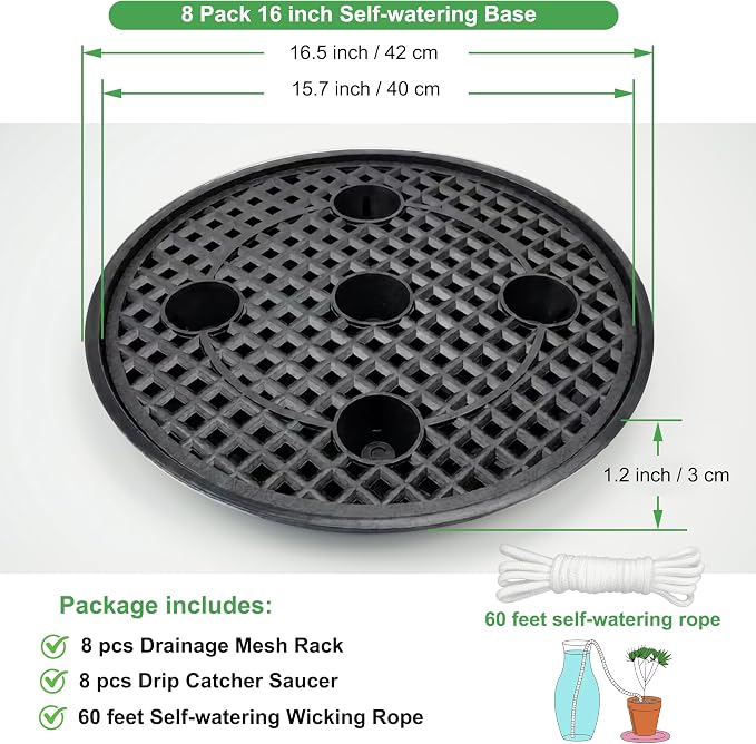 8 Pack 16 inch Self Watering Base for Fabric Grow Bag, Self-watering Plastic Elevated Plant Saucer Stand, Automatic Watering Tray for Non-woven Planter Flower Pot Growth Tent Greenhouse Indoor Outdoor