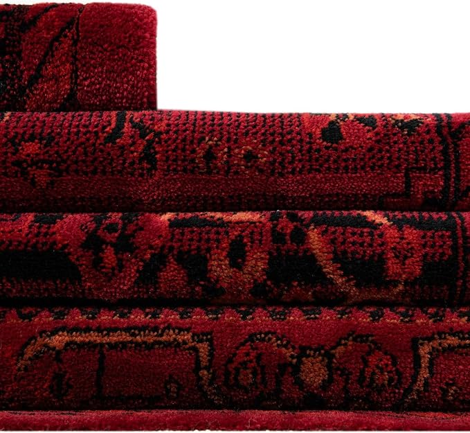 Unique Loom Tekke Collection Area Rug - Sheibani (10' Round Red/Black)