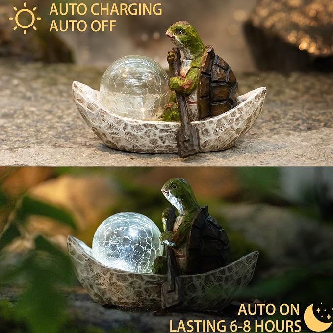 Rezpuao Garden Statue of Turtle,Garden Decor Tortoise Figurine,Turtle Outdoor Statue,Solar Tortoise Decor for Patio,Balcony,Yard,Lawn Ornament,Perfect Gardens Gift