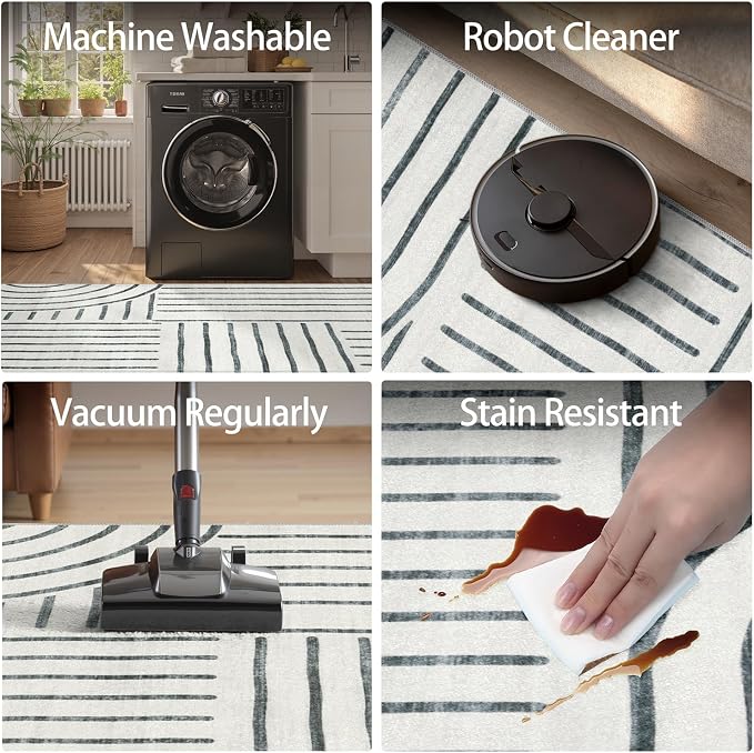 DCX Abstract Washable 6x9 Rug, Non Slip Low Pile Rug, Gray | Rugs for living room, bedroom, dining room, office, soft, mid century modern rug, sain resistant indoor carpet, home decor