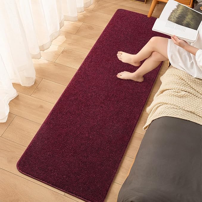 Burgundy red 2x6 Hallway Runner Rug | Washable Memory Foam, Low Pile Non Slip Indoor Carpet for Bedroom Bedside Entrance Classroom College Dorm Room Home Decor