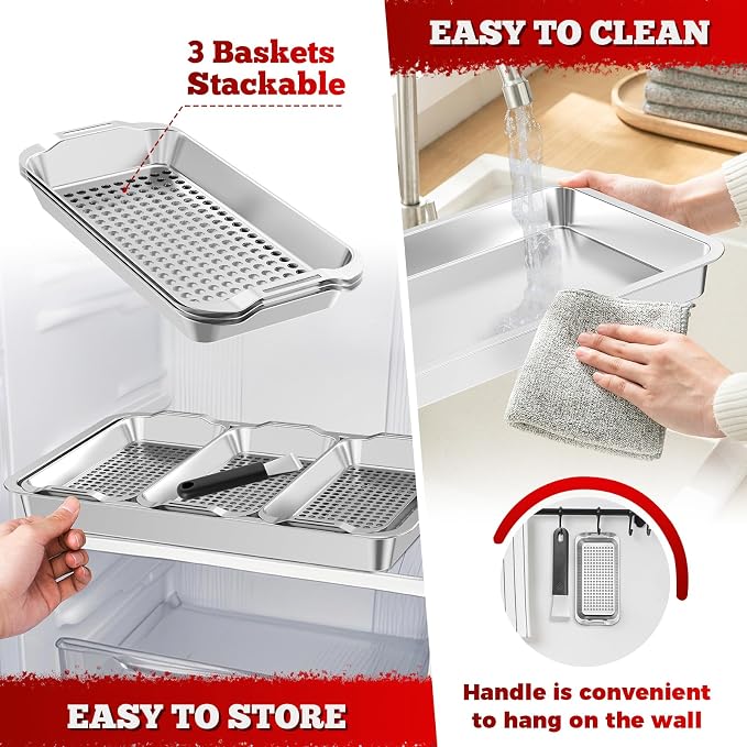 Grill Baskets 6-Piece Grill Baskets for Outdoor Grill Stainless Steel Grilling Basket BBQ Grilling Accessories for Grills Smokers Vegetable Grill Basket