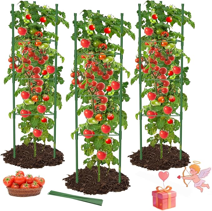 MYMULIKE 3 Pack Tomato Cages for Garden, 51in*13in Adjustable Tomatoes Plant Stakes Support Cages Trellis, Garden Trellis for Vegetable Flowers Fruits Climbing Plants- 20 Binding Wires Included
