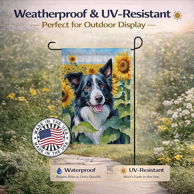 Caroline's Treasures DAC6031GF Border Collie in Sunflowers Garden Flag Mailbox Flag Decorative Yard Flag Banner Outside Patio Artwork Yard Flower Beds, Garden Size, Multicolor