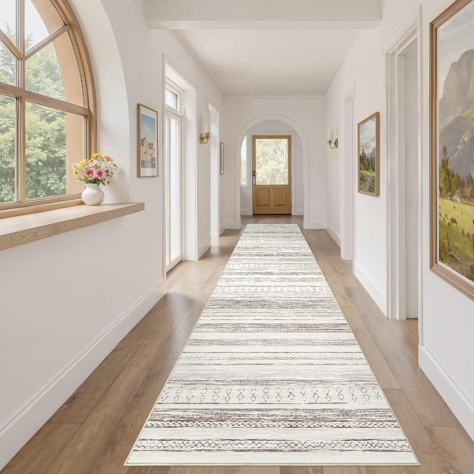 Tortania Area Rug 2x6 Runner Rugs - Washable Soft Neutral Boho Moroccan Farmhouse Rug Indoor Floor Carpet for Living Room Bedroom Kitchen Entryway Under Dining Table Home Office Decor - Cream Brown