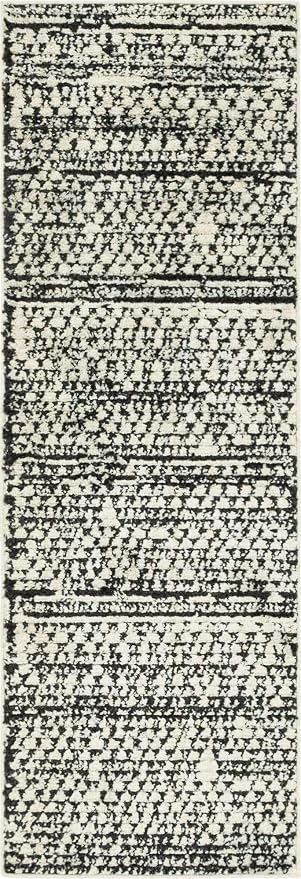 Unique Loom Morocco Collection Abstract Border, Diamond, Bohemian Area Rug (2' 2 x 6' 0 Runner, Ivory/Black)