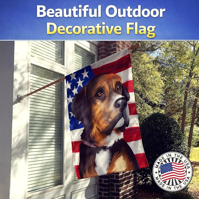 Caroline's Treasures CK6414CHF Austrian Black and Tan Hound American Flag House Flag Large Porch Sleeve Pole Decorative Outside Yard Banner Artwork Wall Hanging, Polyester, House Size, Multicolor