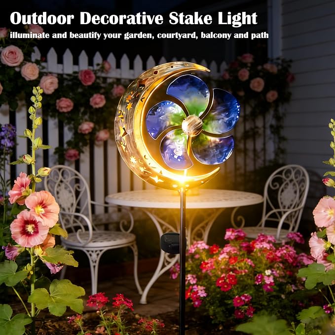 SunKite Solar Spinner Moon Outdoor Lights Waterproof,Solar Moon Garden Light Outdoor Decorative Stakes Lights Yard Garden Patio Lawn Pathway Decoration Gifts Grandma Mom