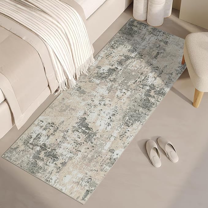 ROYHOME Modern Abstract Runner Rug 2x5 Washable Non Slip Stain Resistant Rug for Bedroom Living Room Non Shedding Low Pile Indoor Floor Cover,Grey Yellow