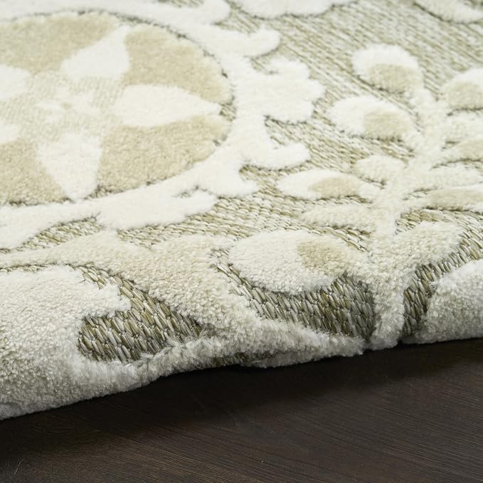 Nourison Home Aloha Ivory Sage 7'10" x 10'6" Area Rug - Easy Clean, Non Shedding, Bed Room, Living Room, Dining Room, Kitchen (8' x 11')