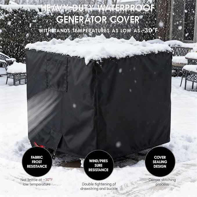 Waterproof Generator Cover, 30x30x26 inch, 600D Heavy Duty Oxford - for Most Generators 5500-15000 Watt, Portable Generator Cover for Outside, Black