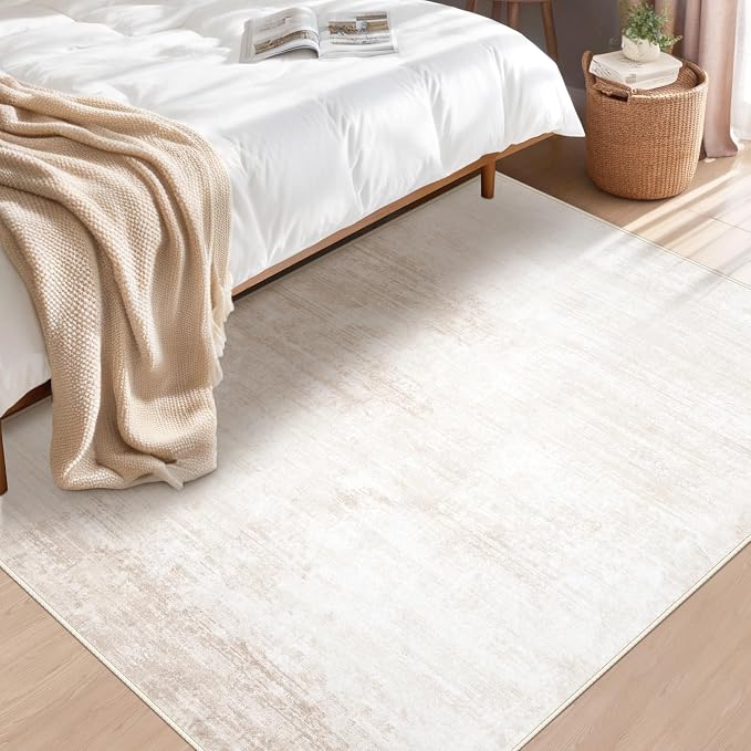 Area Rug 3x5 Washable Rug: Living Room Modern Abstract Rug Soft Non Slip Neutral Rugs Stain Resistant Small Rug Indoor Door Mat for Bedroom Kitchen Nursery Hallway Entryway Office(Beige,3'x5')