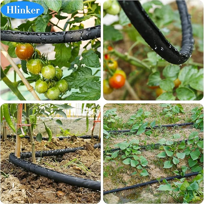 Hlinker 2026 Flat Soaker Hose 75 ft with Stake for Garden, Linkable Drip Hose Diy Automates Garden Irrigation System Saving 84% Water, Dual-layer Leak-free Design Water Hose with Holes