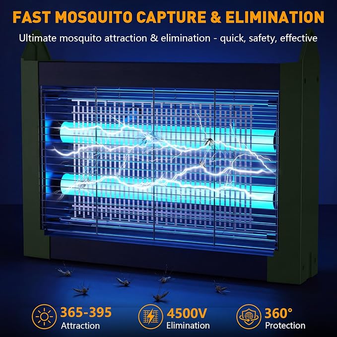 Solar Bug Zapper Outdoor, 4500V Solar Mosquito Zapper with Dual Solar Panels, 1/2 Acre Coverage Cordless Rechargeable Electric Fly Zapper, IPX5 Waterproof Mosquito Traps for Backyard, Patio, Camping