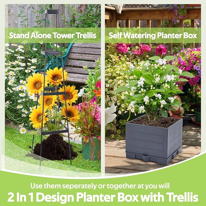 Self Watering Tomato Planter for Growing Tomatoes - 55" Raised Garden Bed Planter Box with Trellis for Climbing Plants - Tomato Support Cage for Vine Vegetables Flowers Greenhouse Indoor Outdoor