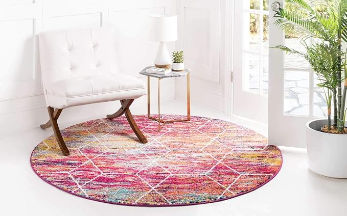Unique Loom Trellis Frieze Collection Area Rug - Geometric (8' Round, Multi/ Ivory)