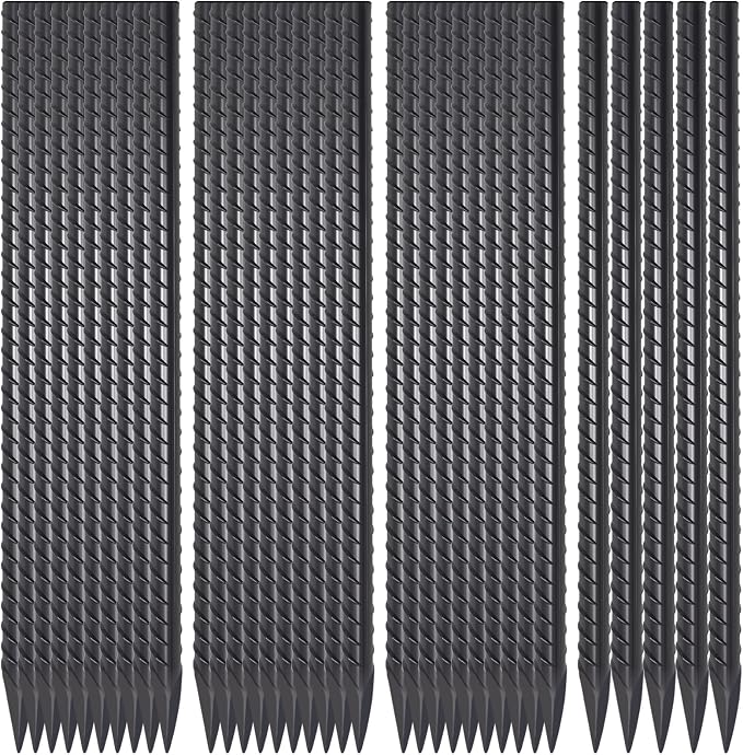 Straight Rebar Stakes 16 Inch 34 Pack Garden Spikes with Chisel Point End Metal Stakes for Ground Heavy Duty 3/8 Inch Thickness Tree Stake Kit for Concrete, Landscape Timber (Black) | Heavy Duty 3/8" Diameter Metal Spikes with Chisel Point End for for ...