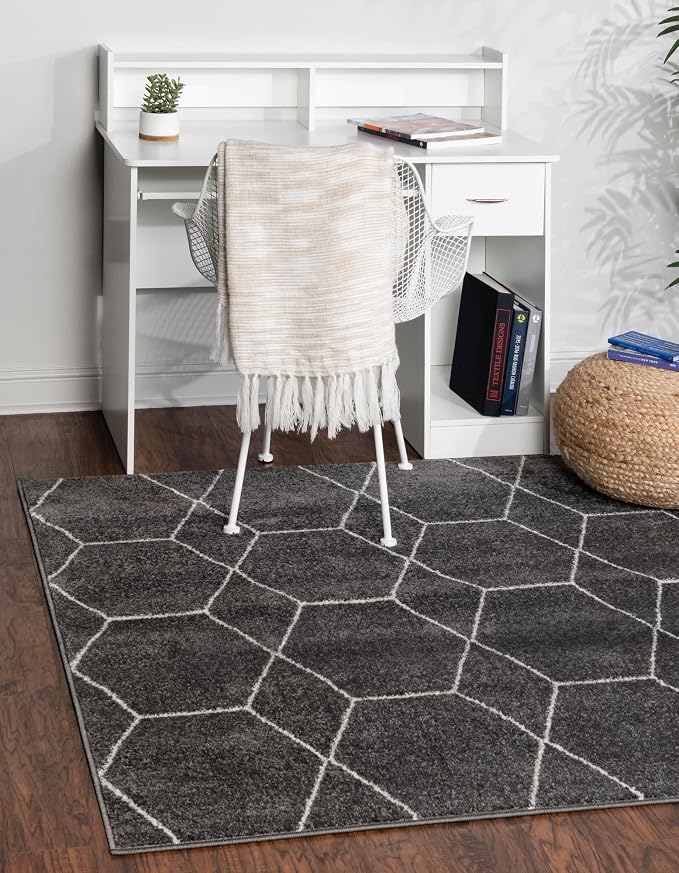 Unique Loom Trellis Frieze Collection Area Rug - Geometric (4' Square, Dark Gray/ Ivory)