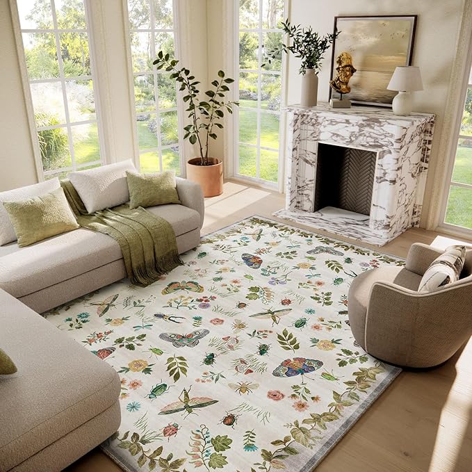 6x9 Area Rugs for Living Room: Washable Bedroom Rug Vintage Rugs Indoor Stain Resistant Non Slip Low Pile Soft Carpet for Kitchen Dining Room Farmhouse Nursery Kids Room
