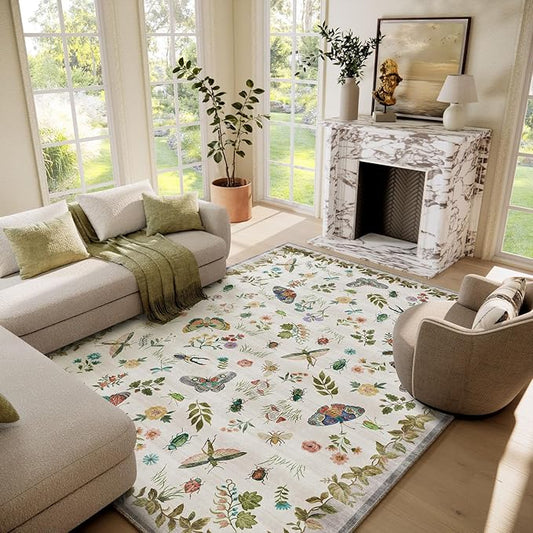 6x9 Area Rugs for Living Room: Washable Bedroom Rug Vintage Rugs Indoor Stain Resistant Non Slip Low Pile Soft Carpet for Kitchen Dining Room Farmhouse Nursery Kids Room