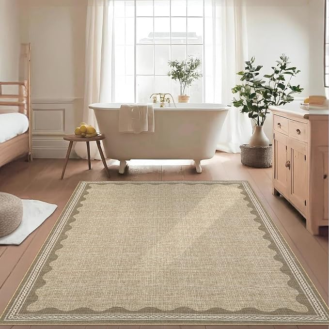 Garvee Entryway Rug 3x5 Washable Bordered Modern Rug Foldable Low Pile Jute | Stain-Resistant Carpet Ultra Soft Non Slip Lightweight Rugs Indoor Non-Shedding Mat for Kitchen Bedroom Nursery Entrance