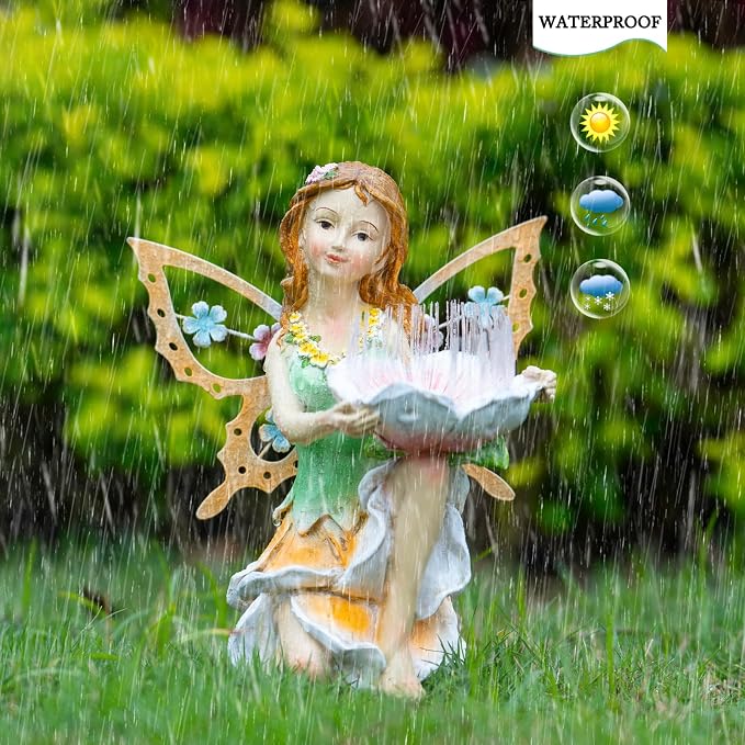 Suyorpe Solar Fairy Garden Statue Lights Outdoor Decor - Fairies Resin Waterproof Change Light Figurine for Patio Backyard Yard Lawn Decoration,Gift for Mom Grandma Wife