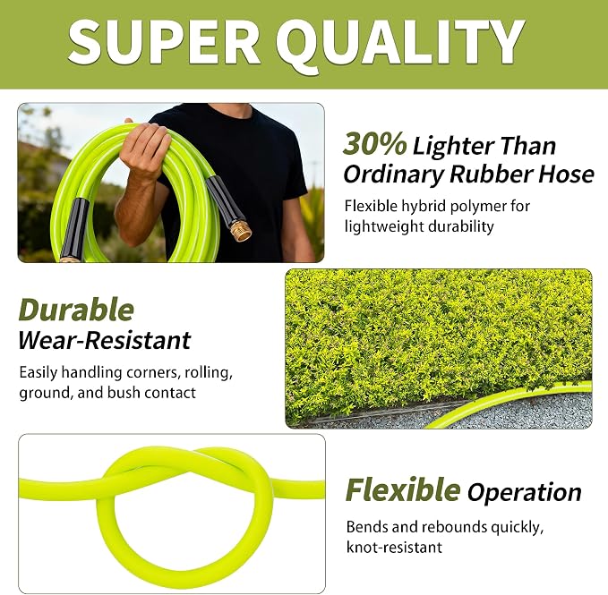 DAVCO Garden Hose 100FT x 5/8" ID - Lightweight Hybrid Rubber, Kink-Free & Burst Resistant, Lead-Free Drinking Water Safe with 3/4" GHT Solid Brass Fittings for Yard, Patio, RV and Car Wash