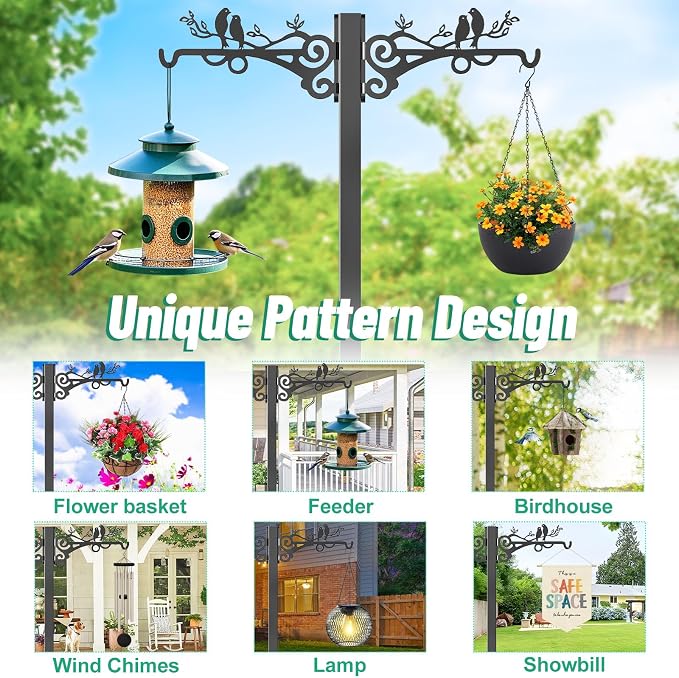 Garden Hose Holder, Freedstanding Heavy Duty Garden Water Hose Holder Stand with 2 Shepherds Hooks, Detachable Metal Hose Storage Hanger Rack for Outside Yard Lawn Farm