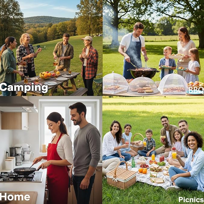 6 Pack Mesh Food Covers 17 Inch, White Pop-Up Food Tents, Collapsible Umbrella Screen Covers for Parties, BBQs, Picnics, Outdoor Camping Dining, Reusable Fly Cover
