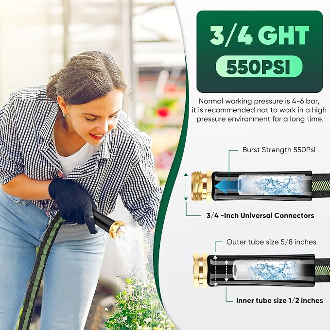 CXEZSIK Garden Hose 100ft Lightweight, Non-Expanding, Leak-Proof Metal Connector, No-Knot No-Tangle, Easy to Store and Carry, Wear-Resistant, 3/4GHT Flexible Water Hose for Yard, Outdoor (Black Green)