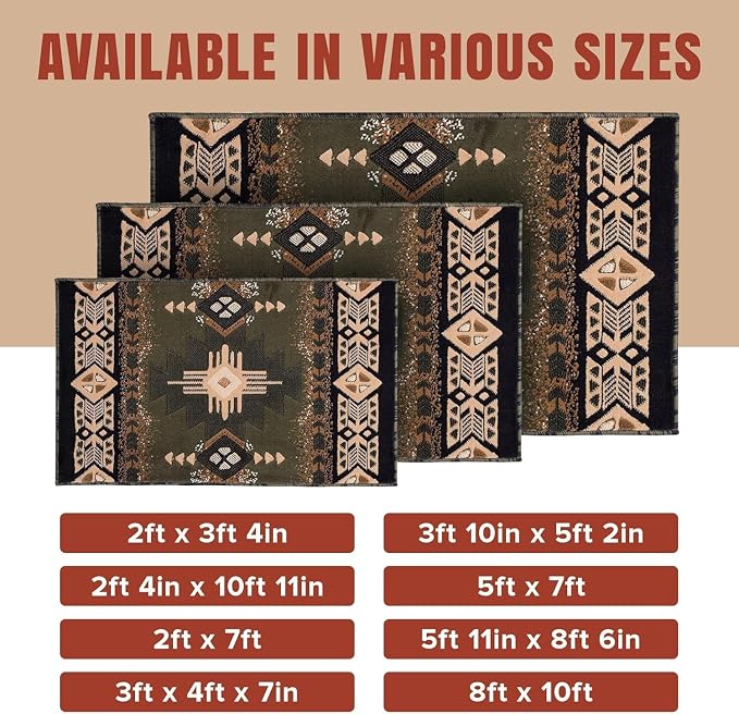 YHSF South West Native American Area Rug C318 - Easy Clean, Thick, Soft, Durable Native Tribal American Indian Inspired Rug for Bedroom/Living Room and More - Sage Green, 5 Feet x 7 Feet