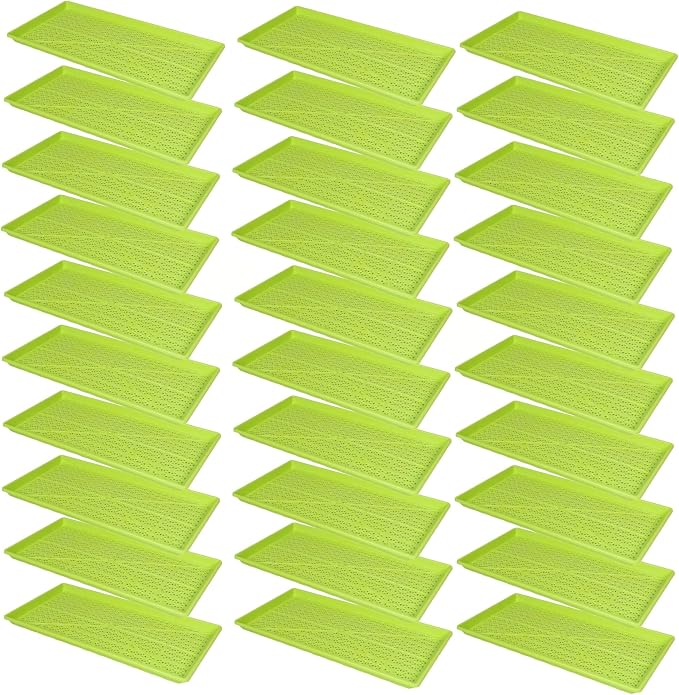 SUNPACK 10" x 20" Heavy Duty Mesh Plastic Seed Starting Tray, Lime Green, 1" (Pack of 30) - Ensures Water Drainage and Aeration, Perfect for Greenhouses or Indoor Gardening