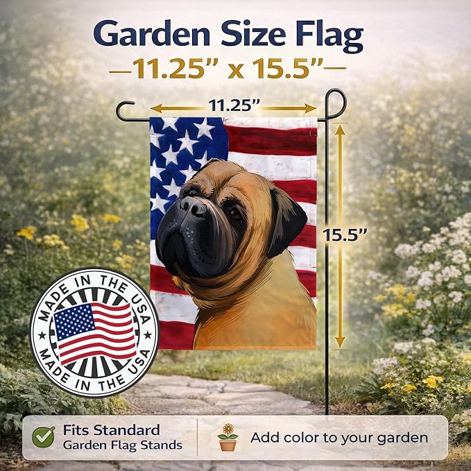 Caroline's Treasures CK6469GF Bullmastiff Dog American Flag Garden Flag Mailbox Flag Decorative Yard Flag Banner Outside Patio Artwork Yard Flower Beds, Garden Size, Multicolor