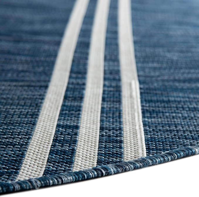 Unique Loom Outdoor Collection Area Rug - Anguilla (4' 1" Round, Blue/ Ivory)