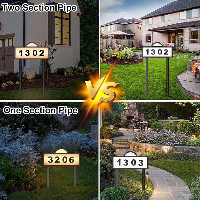 LED Solar Address Sign, Address Numbers for Yard with 2 Colors, Warm White & Cool White, IP 65 Waterproof House Numbers Sign for Outside, Wall Mounted/In Ground Solar House Number kit