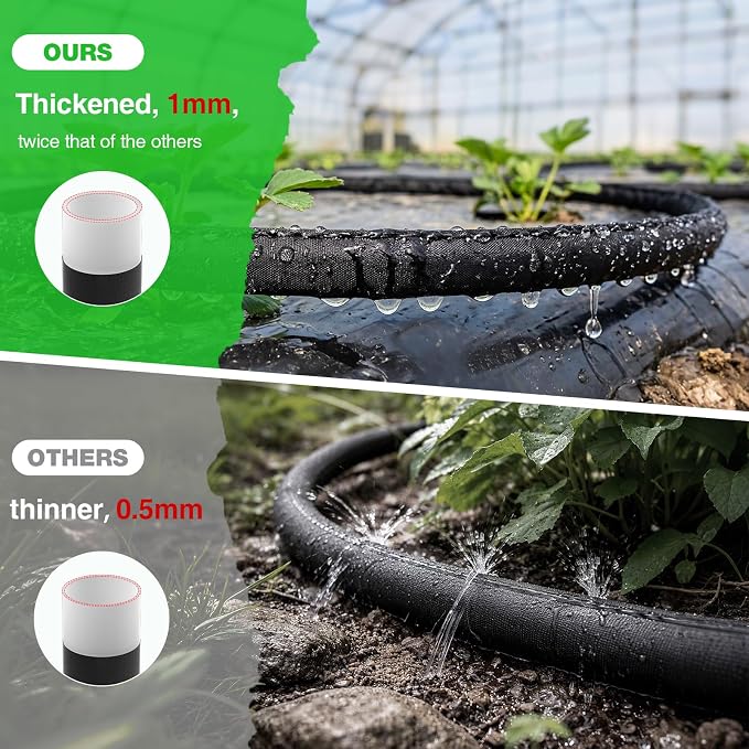 MIXC 2026 Thickened Flat Soaker Hose 200Ft with Copper Joint, Saving 80% Water, Aluminum Seal, 1mm Hose, 360°Swival Handle, Hole Pressure Relief Gasket, Drip Kit for Vegetable Garden, Lawn, Flower Bed