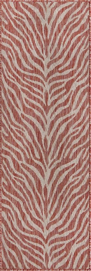 Unique Loom Outdoor Safari Collection Area Rug - Tsavo (2' x 6' 1" Runner, Rust Red/ Ivory)