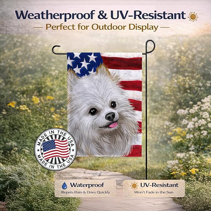 Caroline's Treasures CK6581GF Japanese Spitz American Flag Garden Flag Mailbox Flag Decorative Yard Flag Banner Outside Patio Artwork Yard Flower Beds, Garden Size, Multicolor