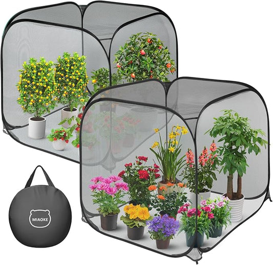2 Pack Pop Up Mesh Plant Cover, 35.4x35.4x38.2 Inch No Build Protection Against Insects Garden Netting, Raised Bed Cover for Barrier Against Insects for Vegetable Plant Fruit Animals-Black