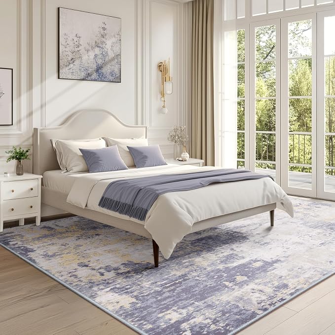 RELEANY Washable 6'x9' Abstract Area Rug for Living Room Gray Yellow | Carpet for Bedroom, Kitchen, Office, Hallway and Entryway, Printed Pattern, Non‑Slip, Soft, Stain‑Resistant, Easy to Clean